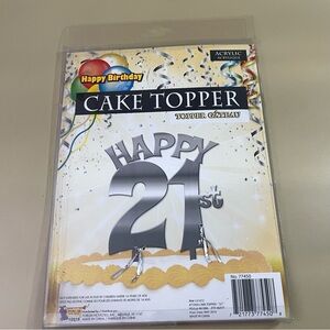 NWT Happy 21th  Acrylic Mirrored Cake Topper